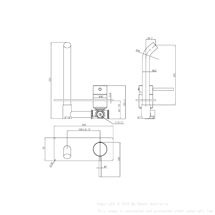Otus Slimline SS Wall Basin Mixer Trim Kits in Matt Black