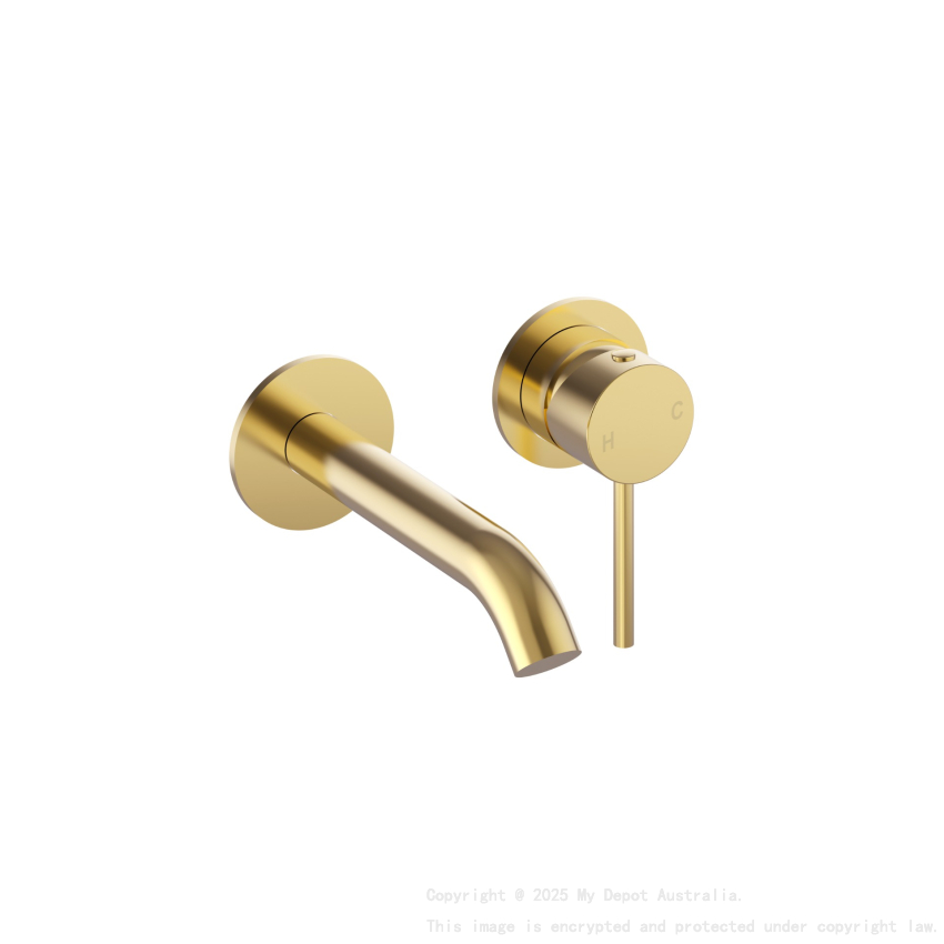 Otus Slimline SS Wall Basin Mixer Separate Back Plate Trim Kits in Brushed Gold