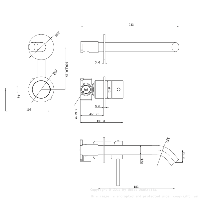 Otus Slimline SS Wall Basin Mixer Separate Back Plate Trim Kits in Gun Metal 