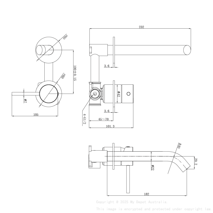Otus Slimline SS Wall Basin Mixer Separate Back Plate Trim Kits in Matt Black