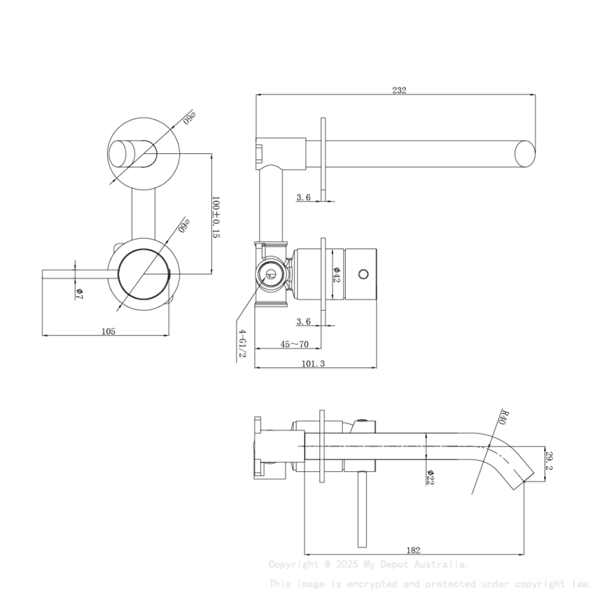 Otus Slimline SS Wall Basin Mixer Separate Back Plate Trim Kits Brushed Stainless Steel