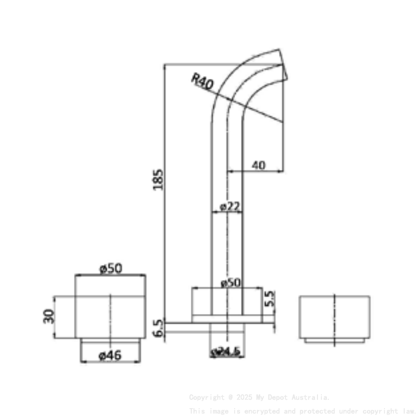 Tana 1/4 turn C/D Bath Set Brushed Gold 