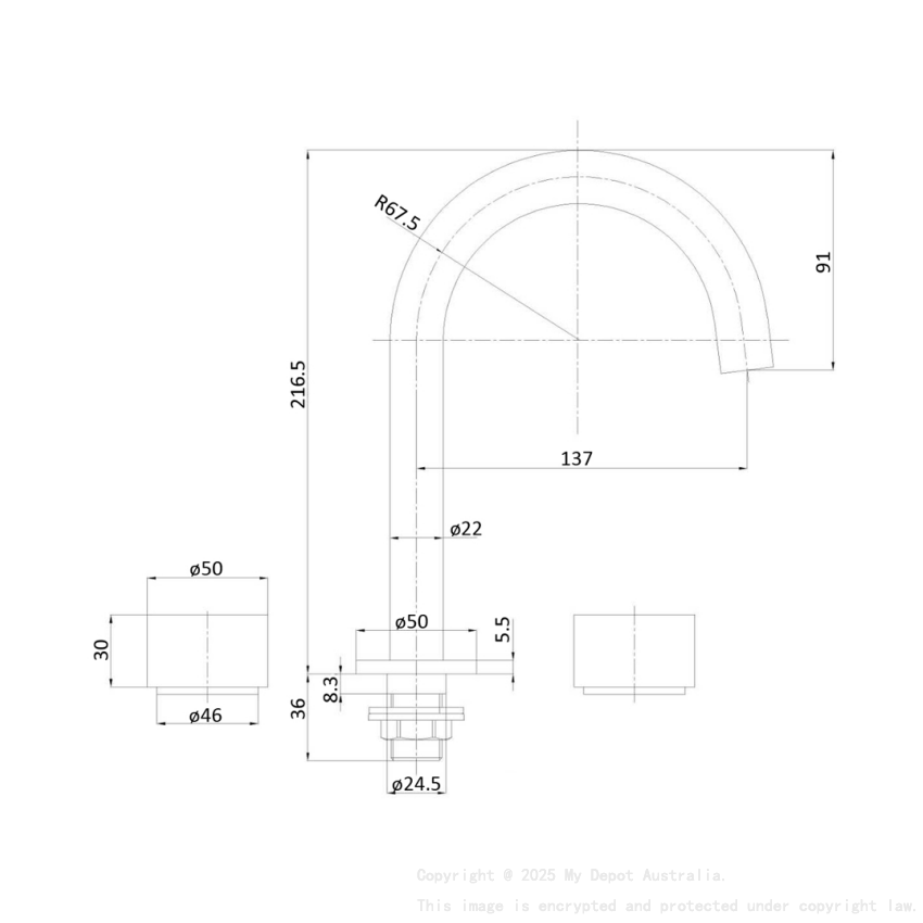 Tana 1/4 turn C/D Basin Set Brushed Gold 