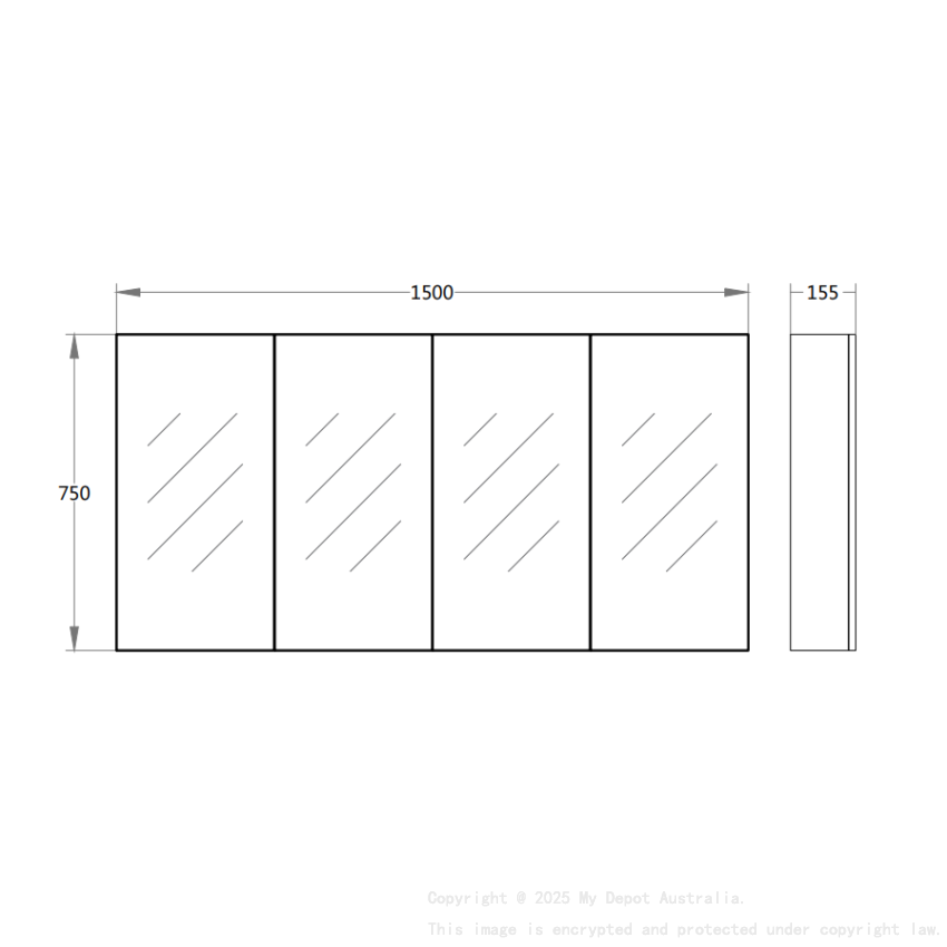 1500*155*750mm Alpha PVC Shaving Cabinets
