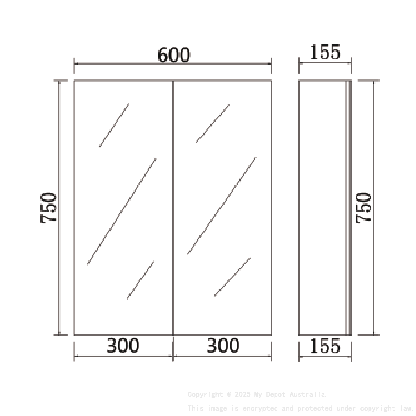 600*155*750mm Alpha PVC Shaving Cabinets