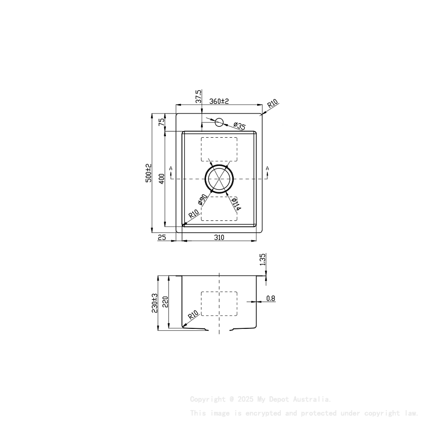 Eden Single Bowl Above/Undermount Sink Bowl Size: 310*400*220mm