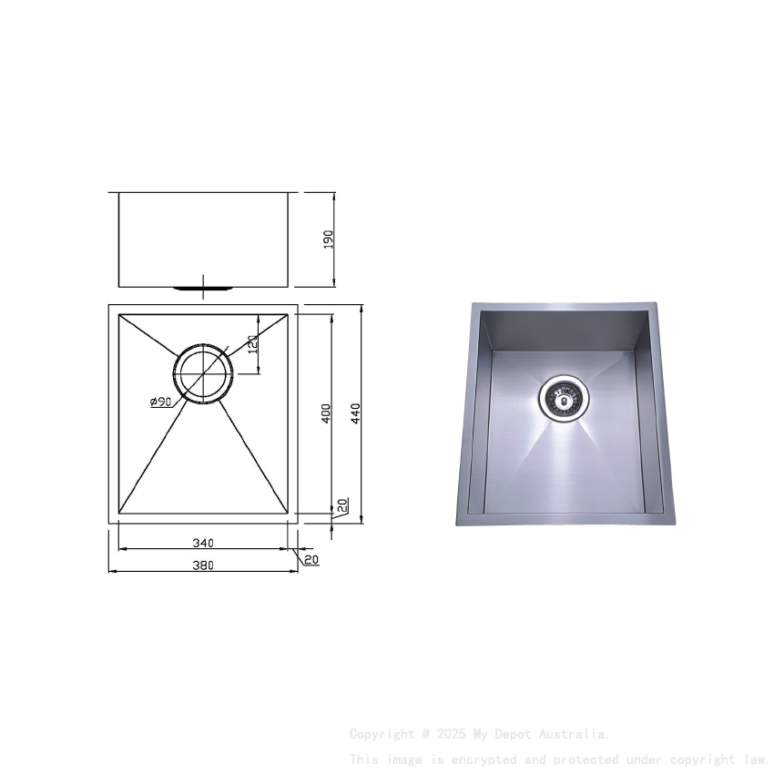 Rosa Above / Undermount 380 x 440 x 200mm
