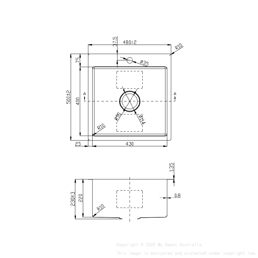 430*400mm Cora Single Bowl Laundry Sink Matt Black