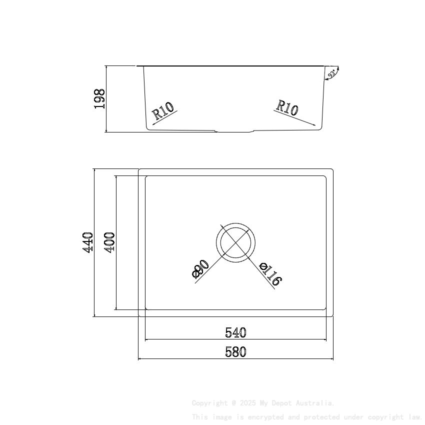 540*400mm New Cora Single Bowl Undermout Sink