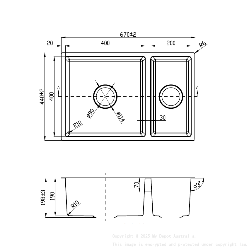 New Cora One And Half Bowls Above/Undermout Sink 540mm,93 Degree