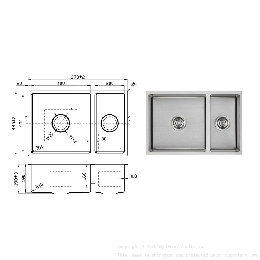 New Cora Above / Undermount Sink 670 x 440 x 200mm