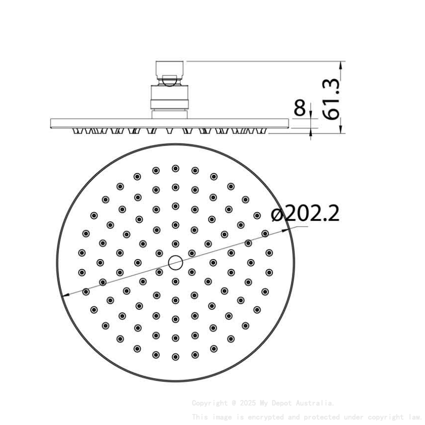 Cora Round Brass Shower Head 200 mm Matt Black
