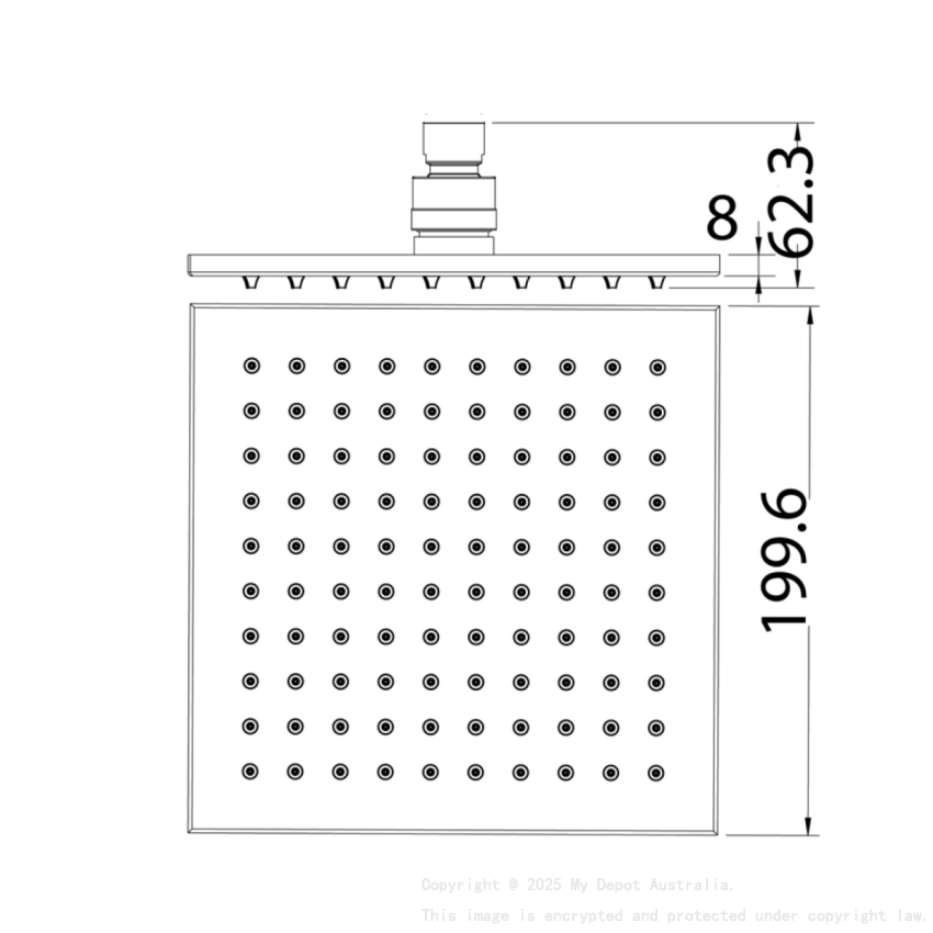 Eden Square Overhead Shower 200mm Matt Black