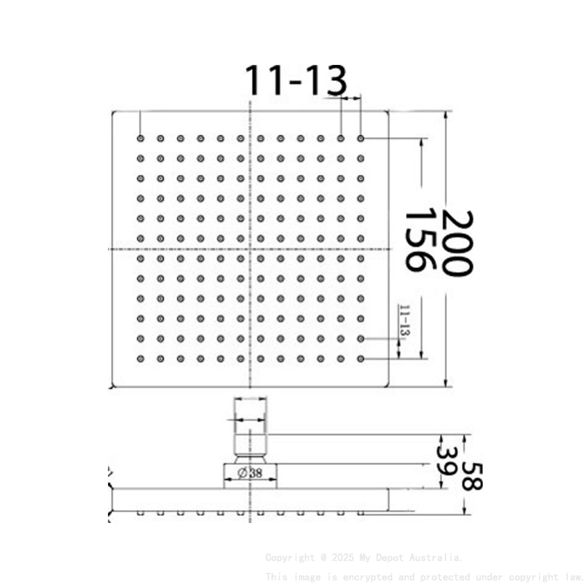 Rosa Square Overhead Shower 200mm Chrome
