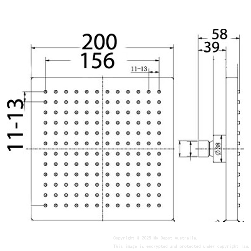 Rosa Square Overhead Shower 200mm Brushed Gold