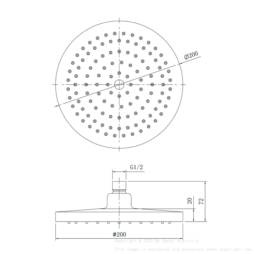 Otus Round Overhead Shower 200mm Chrome