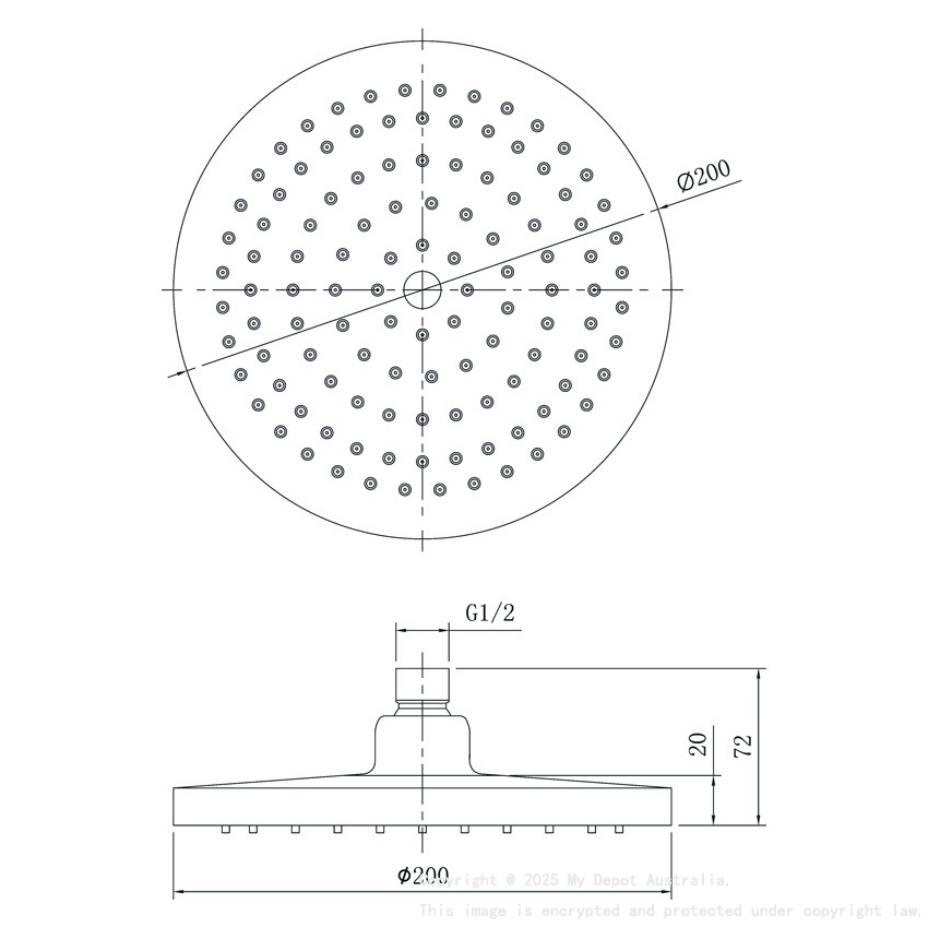 Otus Round Overhead Shower 200mm Brushed Nickel