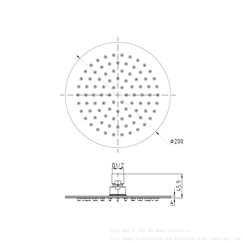 Cora Overhead Shower 200mm Brushed Stainless Steel