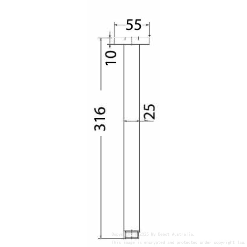 Square Vertical Shower Arm Brushed Gold