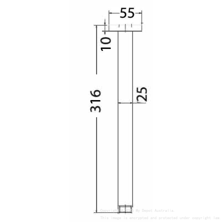 Square Vertical Shower Arm Gun Metal