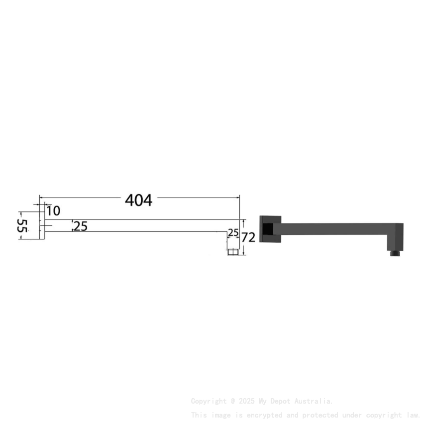 Square Horizontal Shower Arm Matt Black