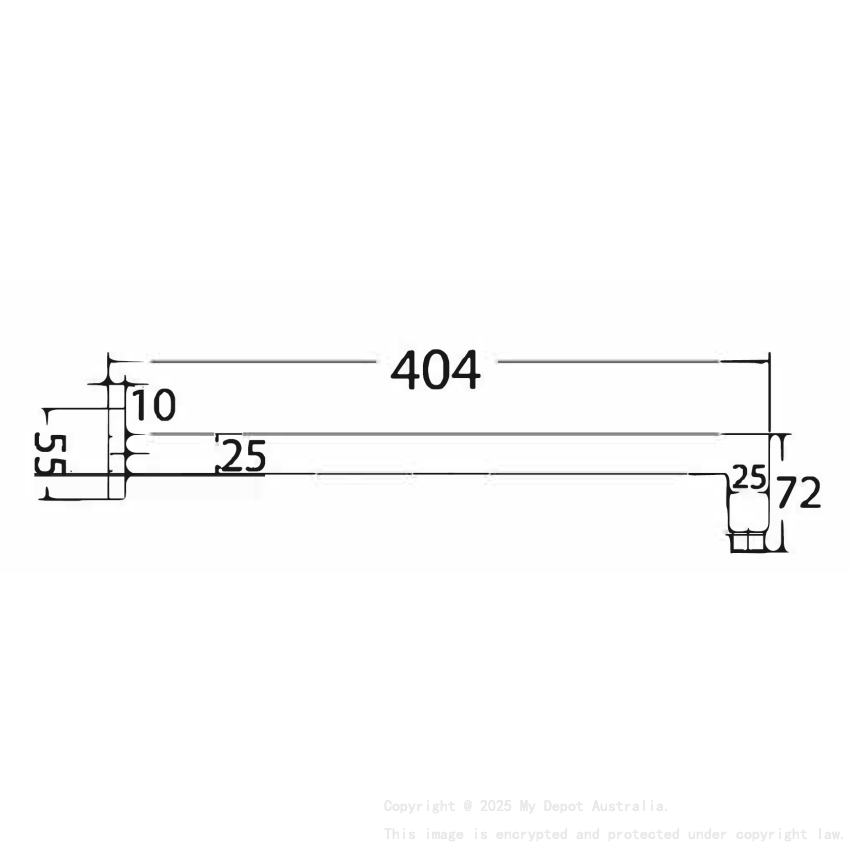 Square Horizontal Shower Arm Brushed Gold