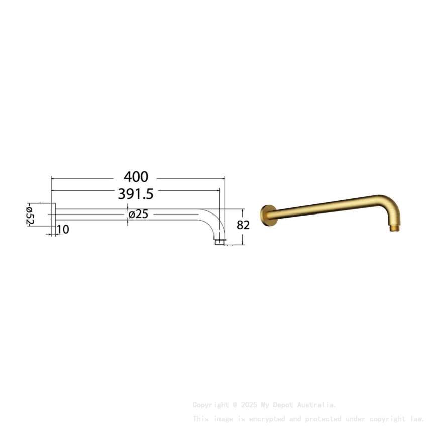 Round Horizontal Shower Arm Brushed Gold