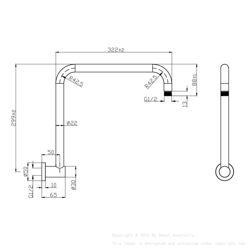Round Rectangle Curved Shower Arm Brushed Nickel