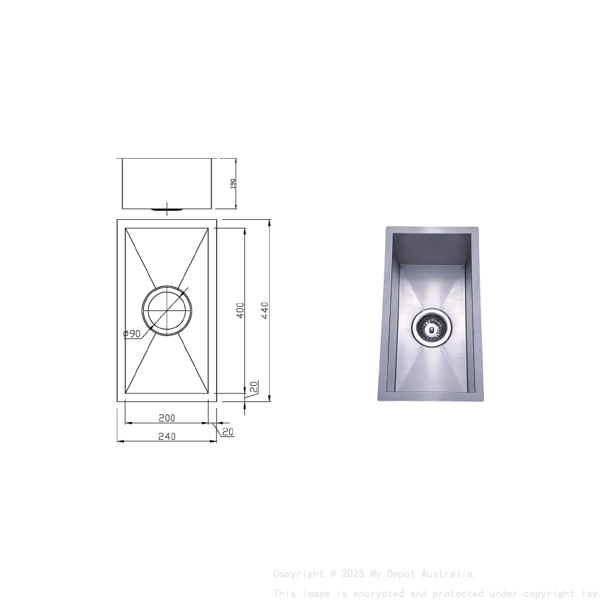 Rosa Above / Undermount 240 x 440 x 200mm