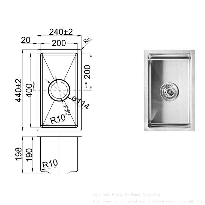 Eden Above / Undermount R10 240 x 440 x 200mm