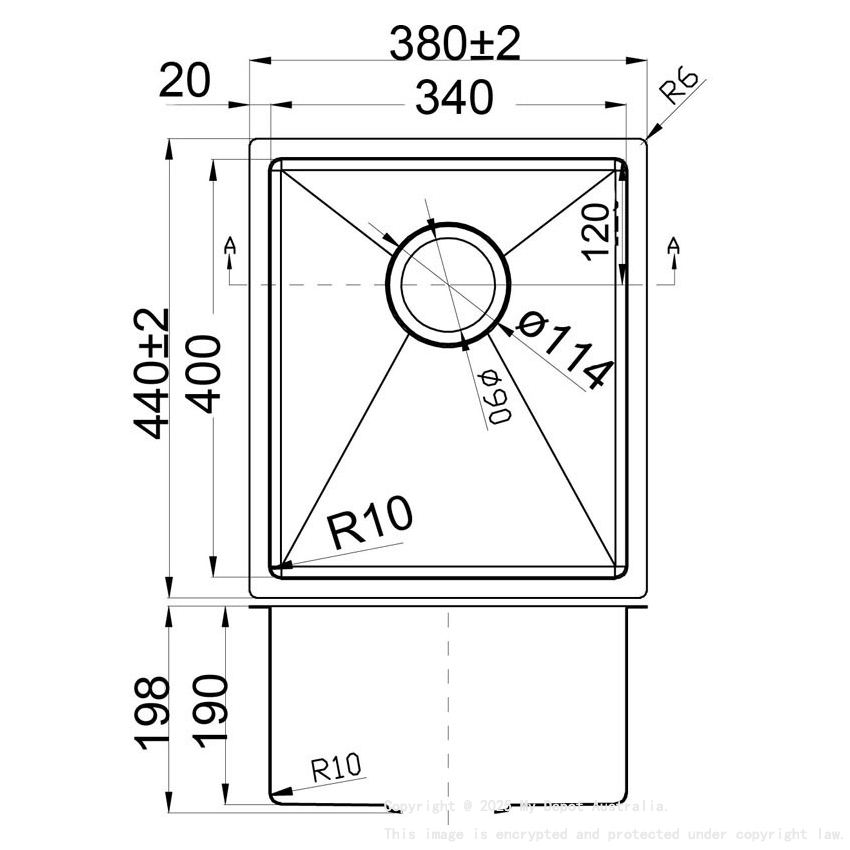 Stainless Steel Undermount Sink (R10 Corner) Brushed Gold