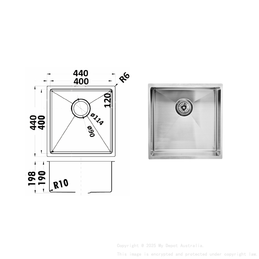 Eden Above / Undermount R10 440 x 440 x 200mm