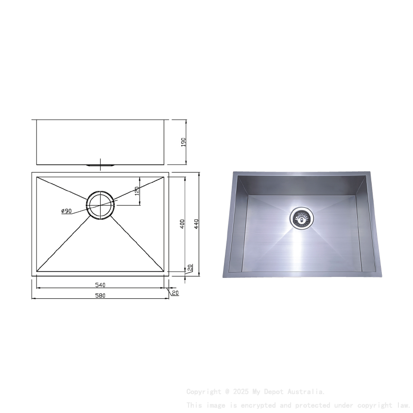 Rosa Above / Undermount 580 x 440 x 200mm
