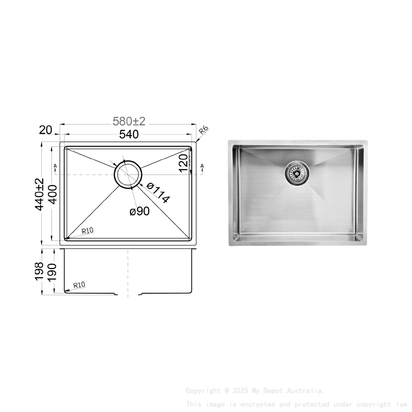 Eden 580mm Single Bowl Stainless Steel Sink Undermount/Above Mount