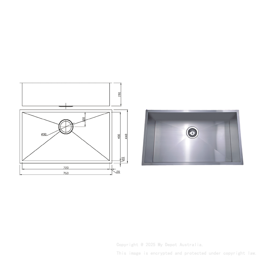 Rosa Above / Undermount 760 x 440 x 200mm