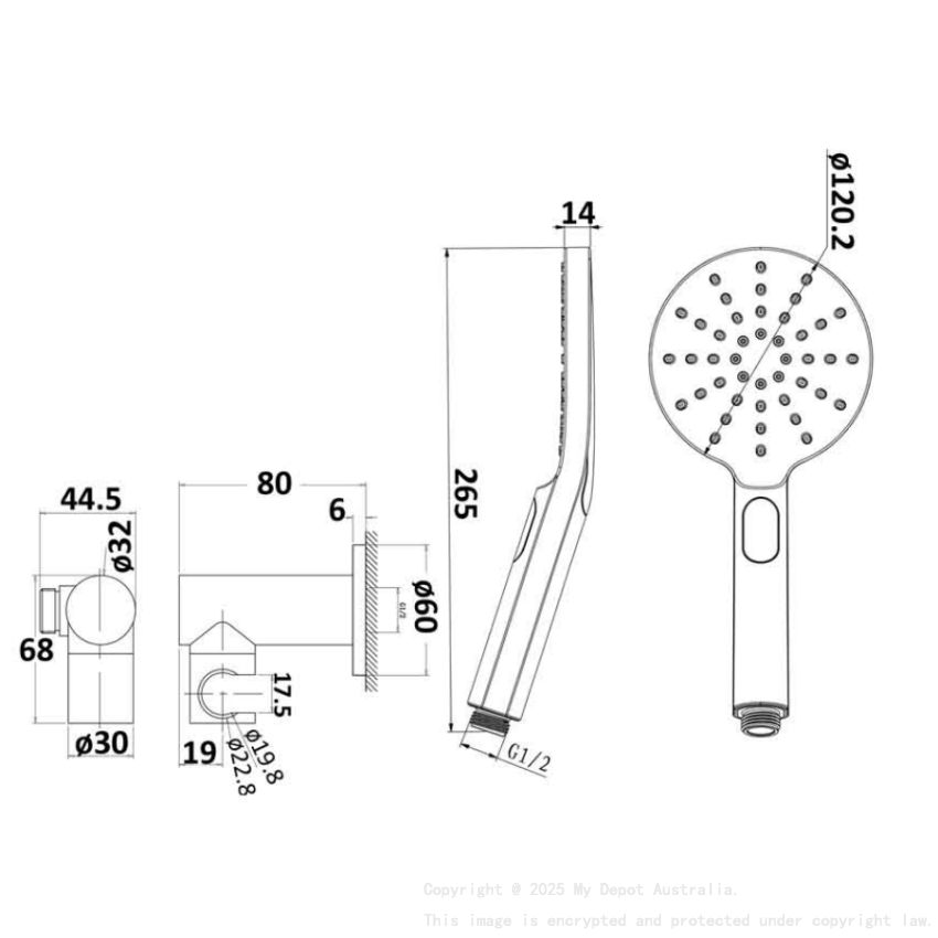 Cora Round Hand Shower On Wall Outlet Bracket Matt Black