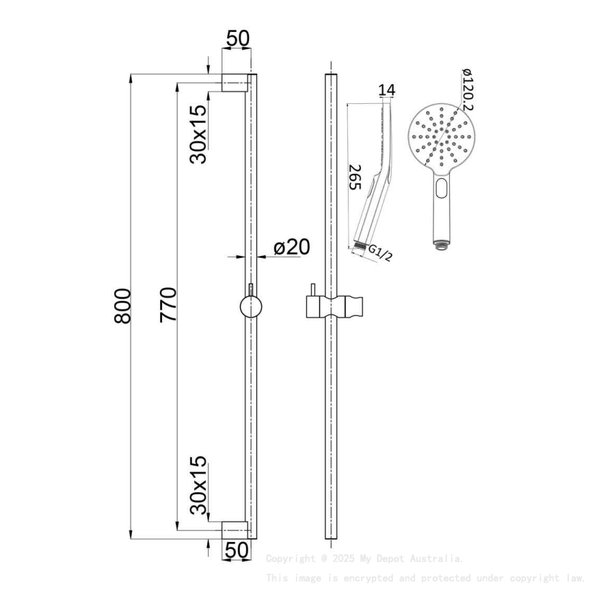Cora Round Sliding Shower Set Brushed Copper