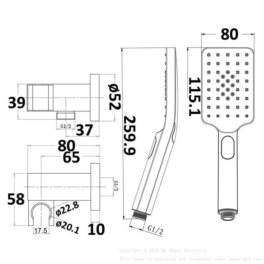 Eden Square Hand Shower On Wall Outlet Bracket Gun Metal