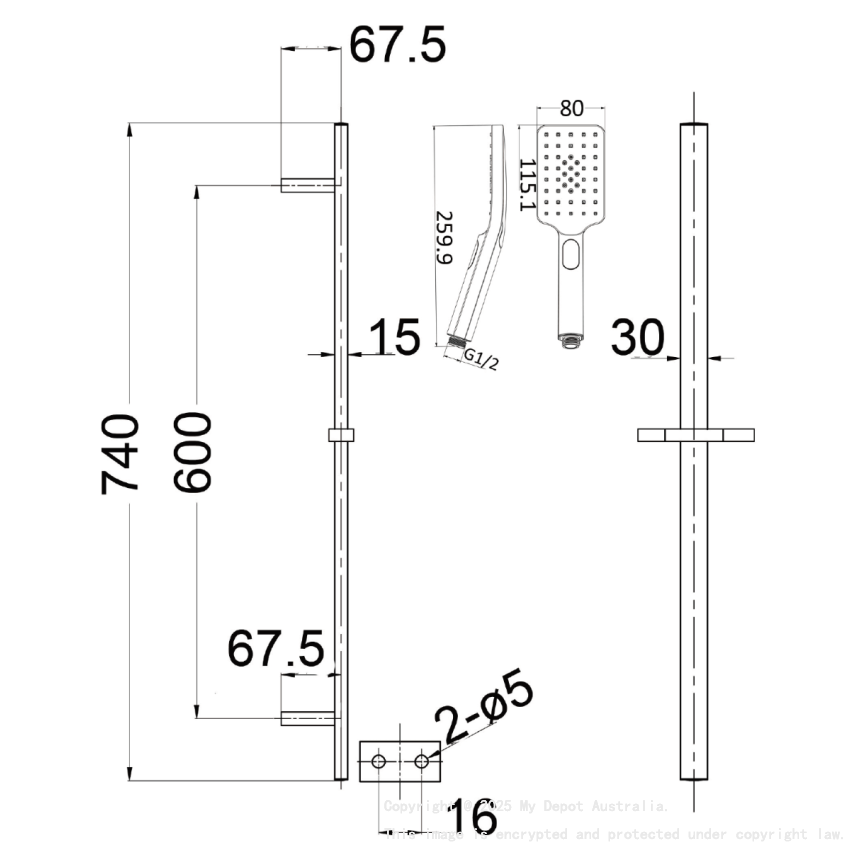 Eden Square Sliding Shower Set Bushed Gold