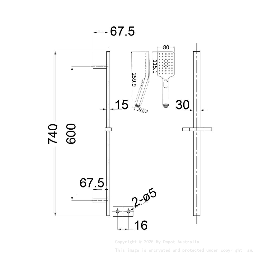 Eden Square Sliding Shower Set Brushed Nickel