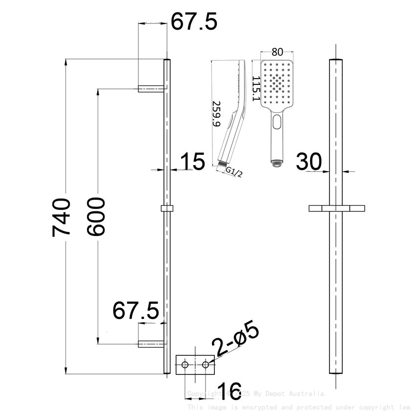 Eden Square Sliding Shower Set Gun Metel