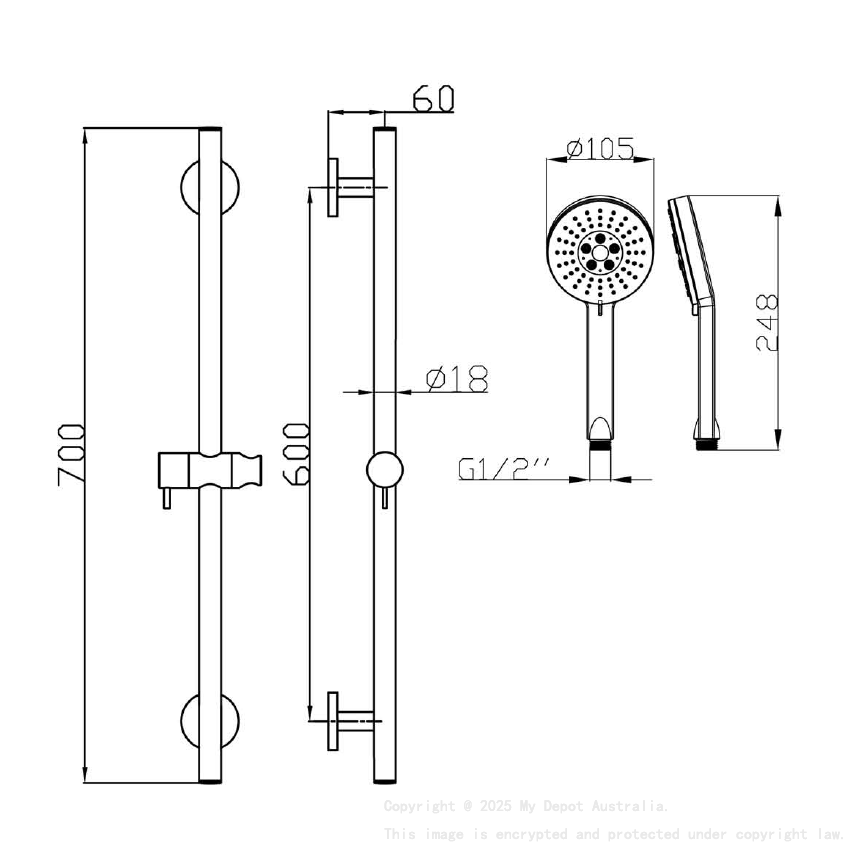 Otus Sliding rail shower set Matt Black