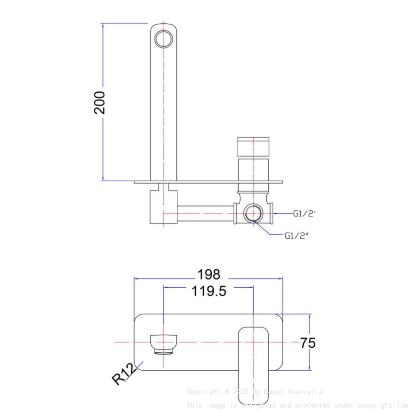 Eden Round Cornered Rectangle Handle Wall Basin Mixer Brushed Nickel