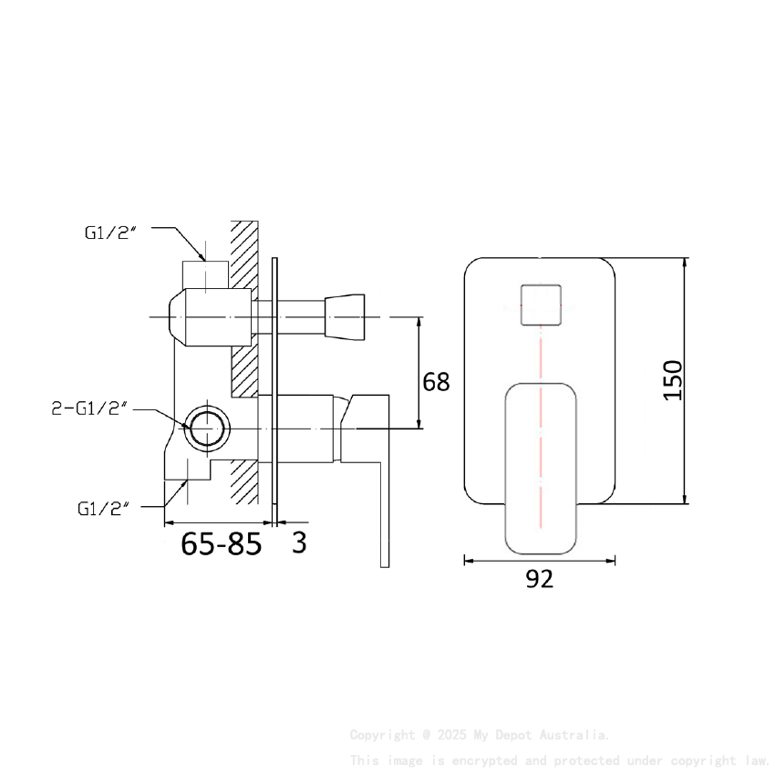 Nova Wall Mixer with Diverter Matt Black 