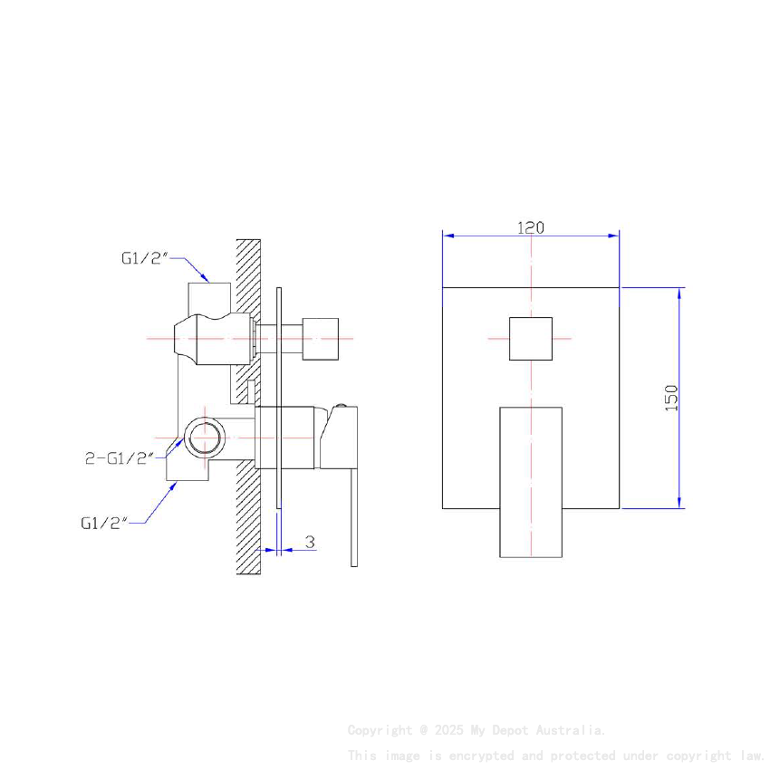 Rosa Wall Mixer With Diverter Matt Black
