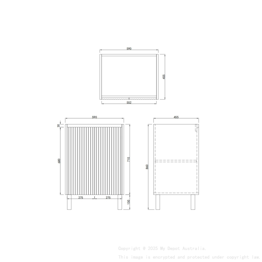 600mm Brio Matte Black 2PAC Coating PVC Freestanding Elegant Wave-Like Fluted Design Bathroom Vanity Cabinet Only
