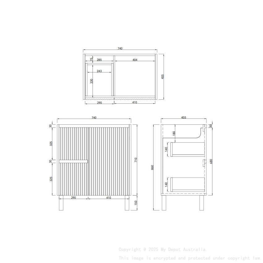 750mm Brio Matte White 2PAC Coating PVC Freestanding Elegant Wave-Like Fluted Design Bathroom Vanity Cabinet Only