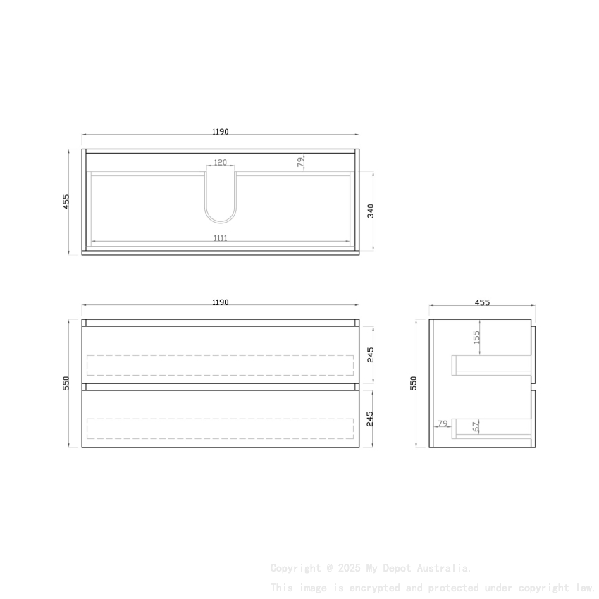 1200mm Dark Grey MDF Bathroom Vanity 2 Drawers Wall Hung Cabinet Only 