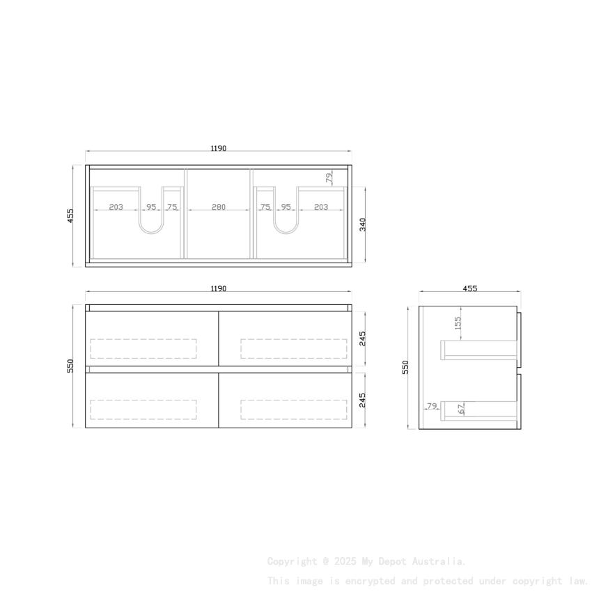 1200mm Dark Oak MDF Bathroom Vanity 4 Drawers Wall Hung Cabinet Only 