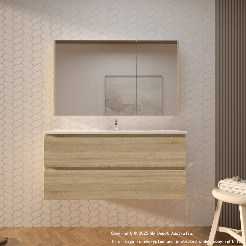 1200mm White Oak MDF Bathroom Vanity 2 Drawers Wall Hung Cabinet Only 